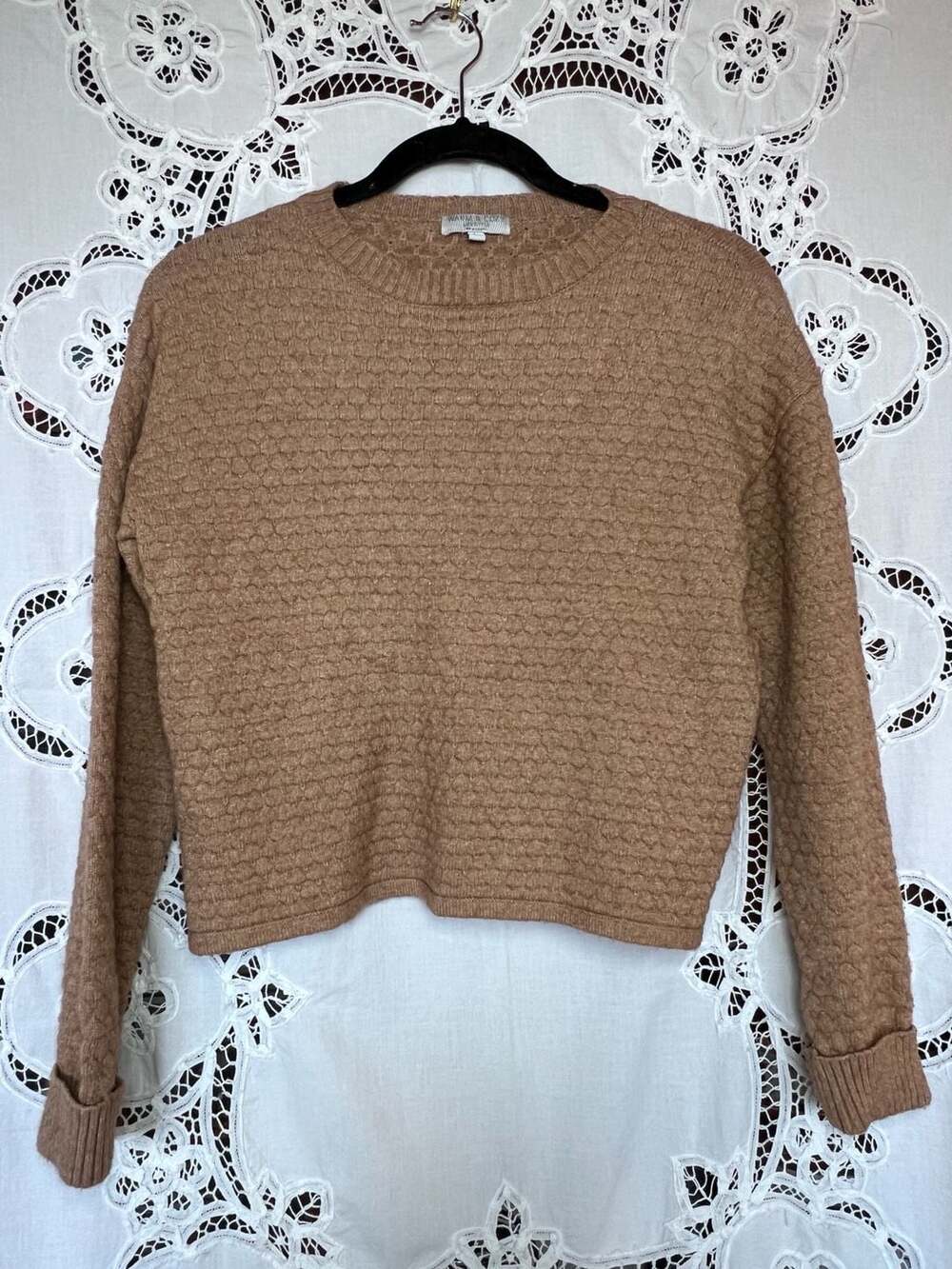 Warm & Cozy Lifestyle Camel Textured Bubble Knit Cropped Sweater